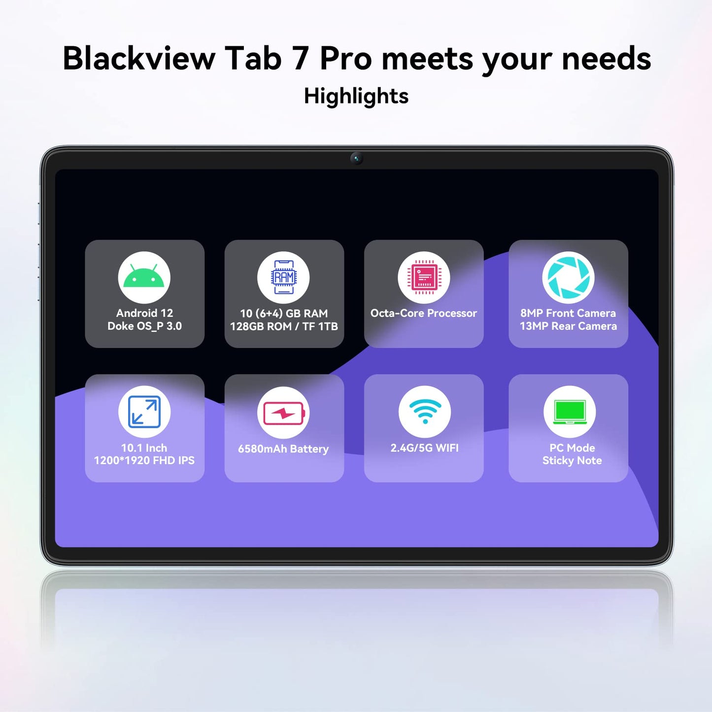 Blackview 10 inch Tablet Tab7Pro Android Tablets, 10GB RAM 128 ROM(TF 2TB), 13MP Camera, 6580mAh Battery, T606 Quad-Core, Tablets with Sim Card Slots, 5G Dual WiFi, 1920*2000 FHD, GPS, 2-Year Warranty