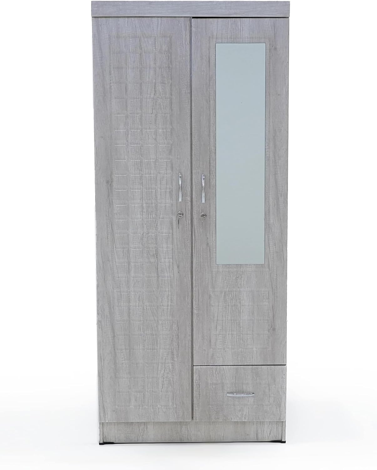 ALWASIT HOME Mehruddin 2 Door Wooden Wardrobe With Mirror with One Lockable Drawer (Without assembly, White)