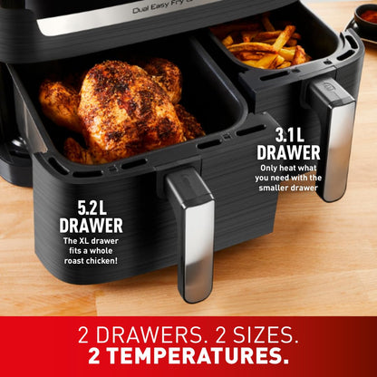 TEFAL Air Fryer | Dual Easy Fry | 8.3 L | Dual Drawers |Complete Family Meal |7 Pre-Set Programs | Dishwasher-Safe Parts | Dedicated App | 2 Years Warranty | EY901840 | Online Exclusive