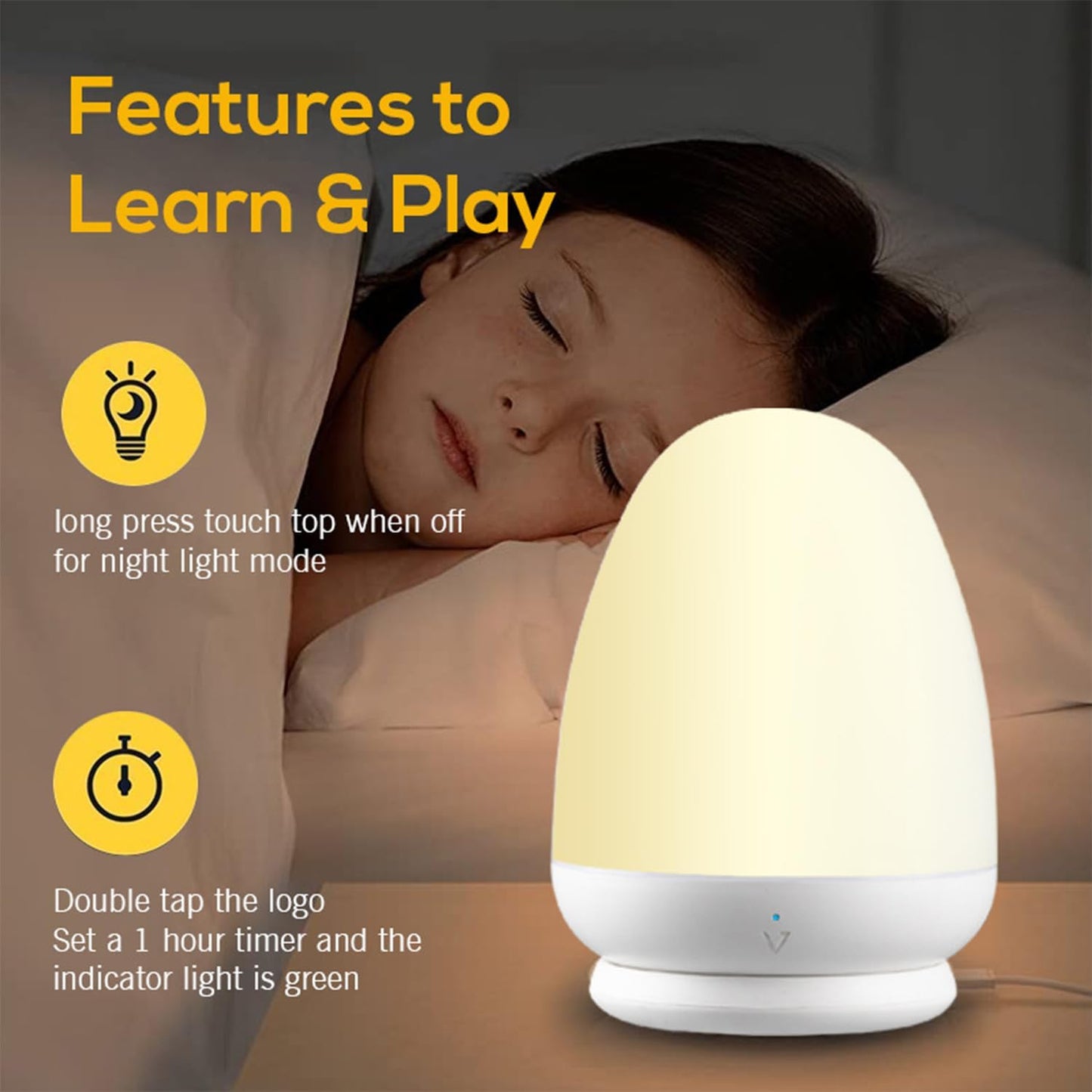 AquaFalcon Baby Night Light for Kid, Portable Egg Nightlight with Stable Charging Pad, Touch Nursery Night Lamp for Breastfeeding, Toddler Night Light for Bedroom, Timer Setting, ABS+PC, White