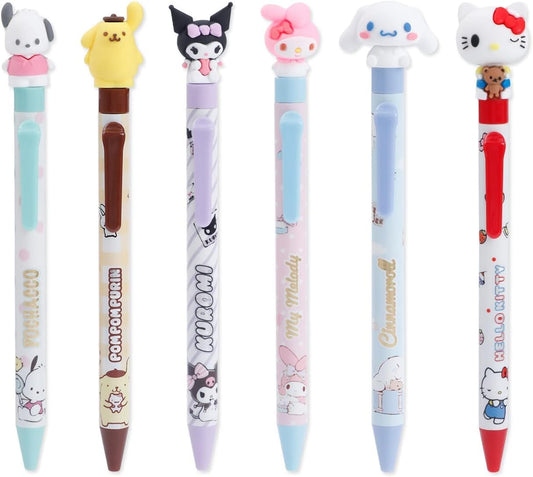 TERRIFI Anime Cartoon Gel Pen, Kitty Ballpoint Writing Pen, Press Retractable Ballpoint Pen, 6 Pcs Black 0.5mm Gel Pen, for Student School Supplies