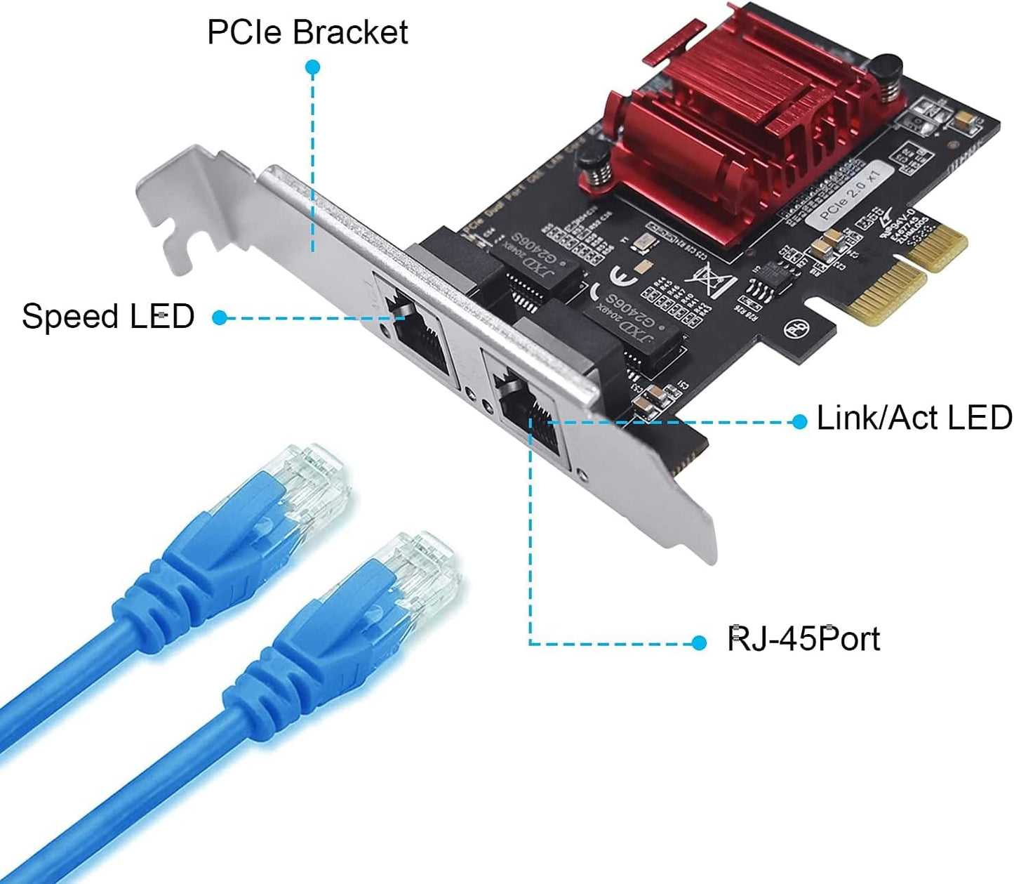 Dual-Port PCIe Gigabit Network Card 1000M PCI Express Ethernet Adapter with Intel 82576 Two Ports LAN NIC Card for Support PXE for Windows/Windows Server/Linux/Freebsd/DOS with Low Profile