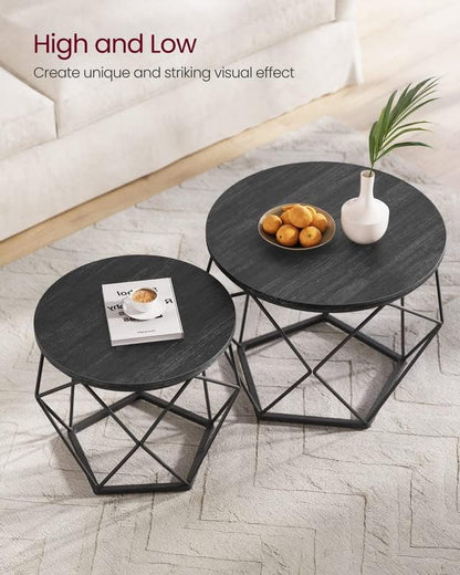 Vasagle Coffee Side Table Set Of 2, End Table With Steel Frame, For Living Room, Bedroom, Office, Rustic Brown And Black Ulet040B01