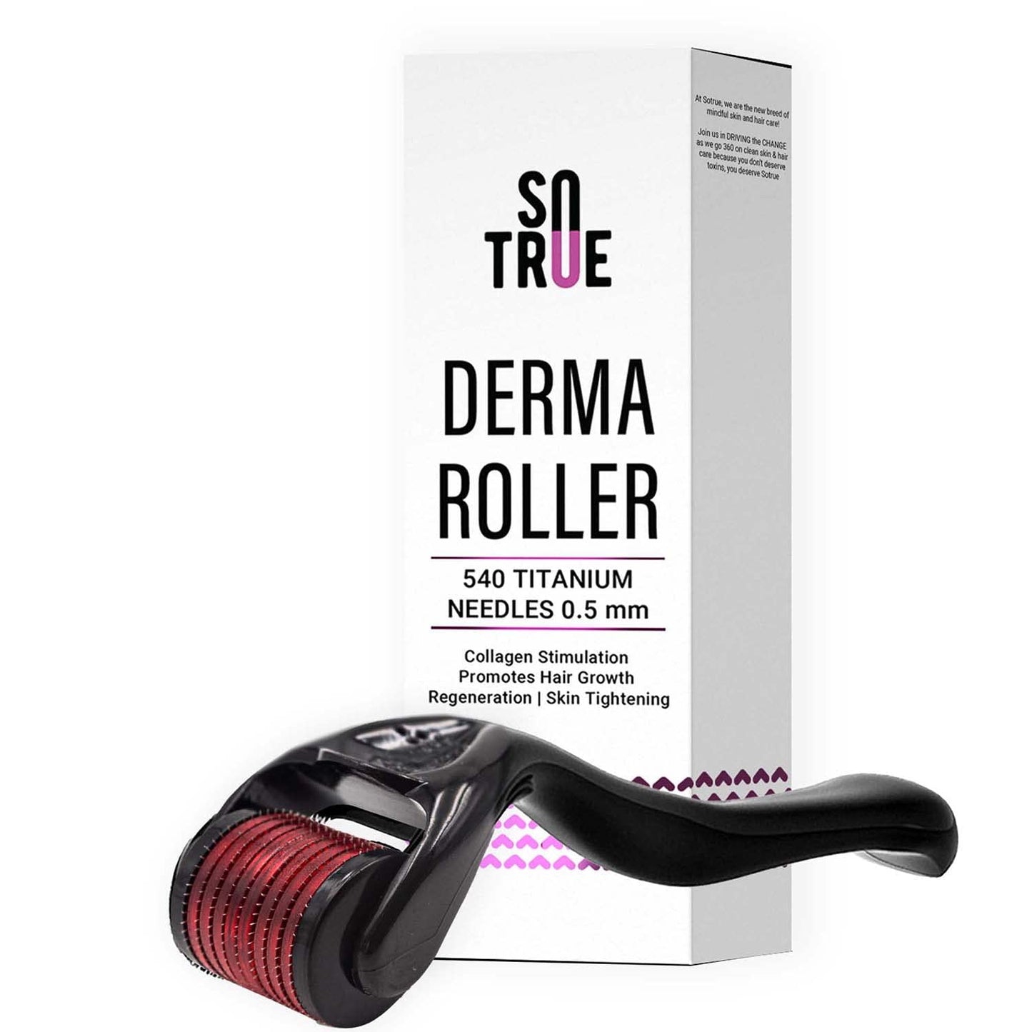 SOTRUE Derma Roller For Hair Growth 0.5 mm with 540 Titanium Needles | Repairs Damaged Hair, Activates Hair Follicles | For Hair Fall & Hair Thickening | Easy to Use, Black