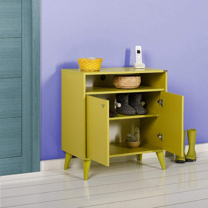 Adore Furniture London 2 Doors Decorative Multi-Purpose Cabinet, 73 cm Width x 79 cm Height x 42 cm Depth, Yellow