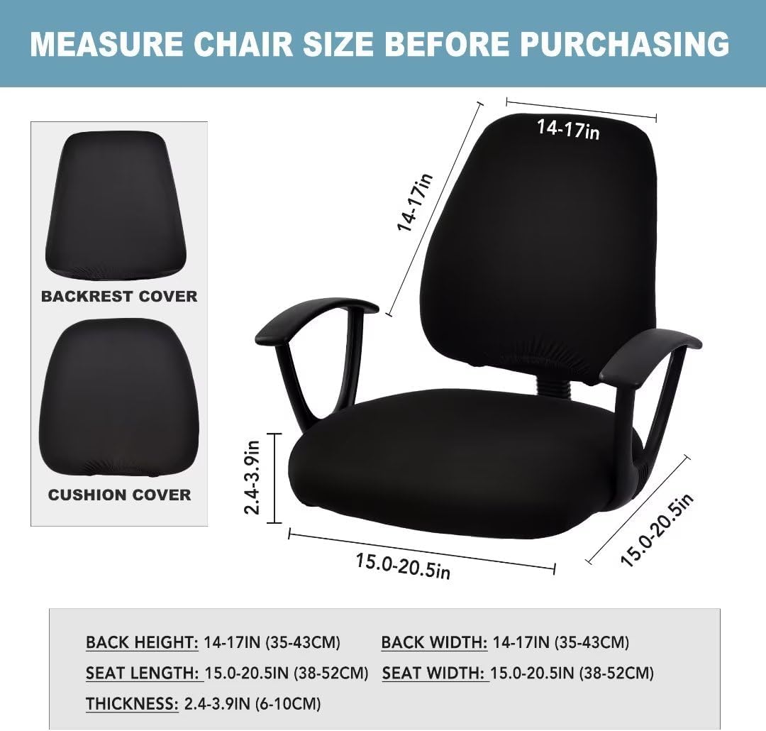 SARAFLORA Polyester Solid Stretch Washable Computer Chair Slipcovers for Universal Rotating for Boss, Office Chair (Large, Black)