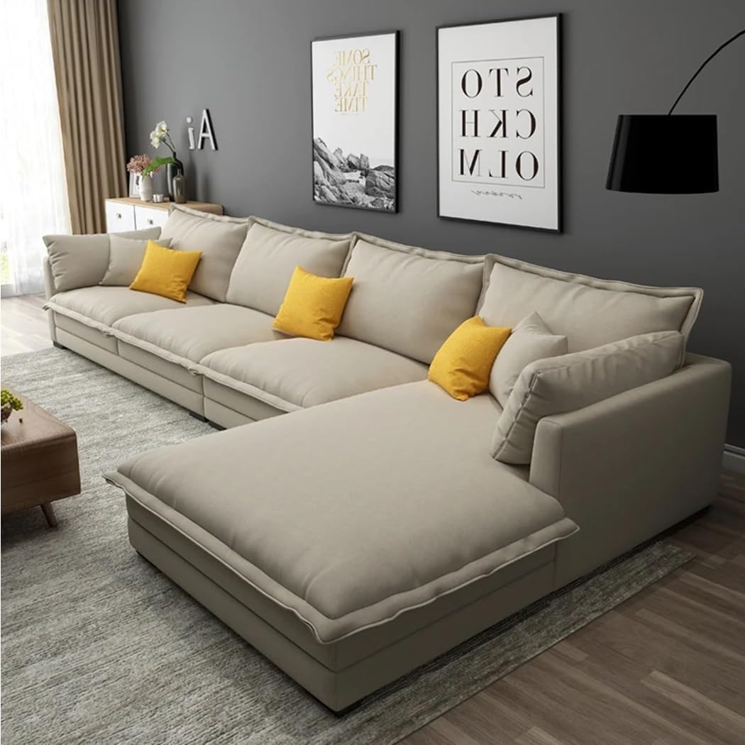 Modern L Shaped Sectional Sofa Set with Innovative Technology Cloth for Lounge Living Room Furniture (Left, Dark Grey)