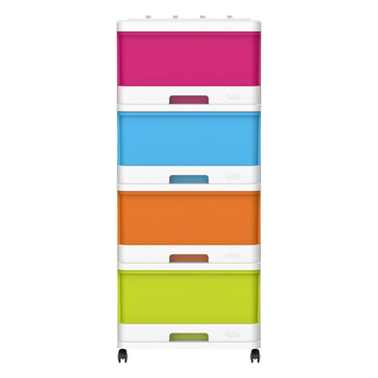 Cosmoplast 4 Tiers Storage Cabinet With Wheels, White Mix Drawers