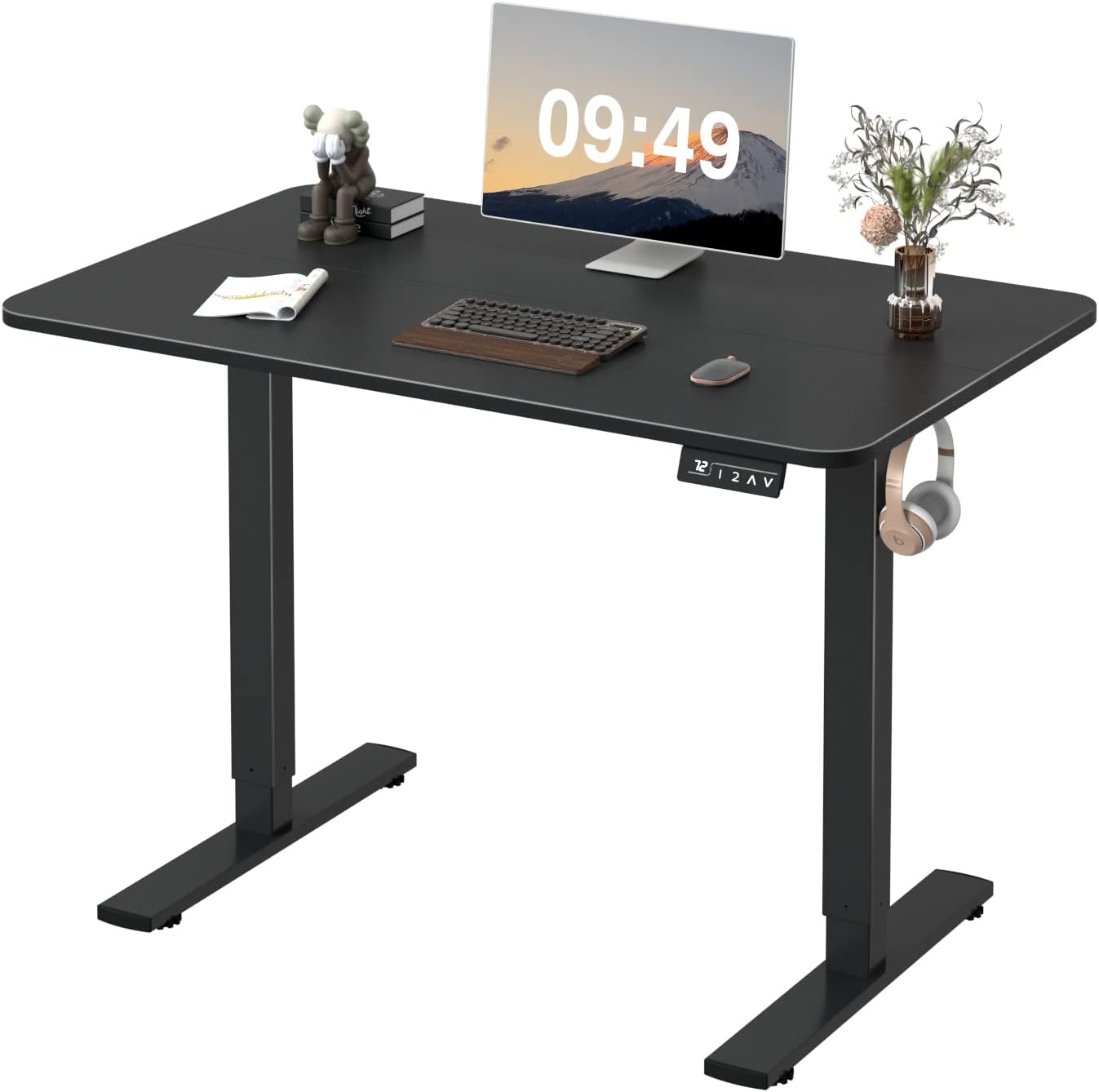 Furmax Electric Height Adjustable Standing Desk Large 55 x 24 Inches Sit Stand Up Desk Home Office Computer Desk Memory Preset with T-Shaped Metal Bracket, Black