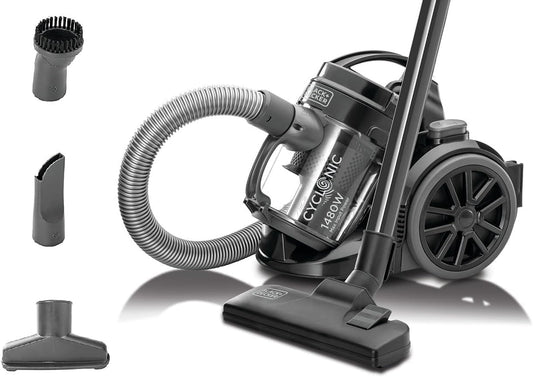 BLACK+DECKER 1480W 1.8L Corded Vacuum Cleaner 18KPa Suction Power Multi-Cyclonic Bagless Vacuum with 6 Stage Filtration, 1.5M 360-degree Swivel Hose And Washable Filter VM1480-B5