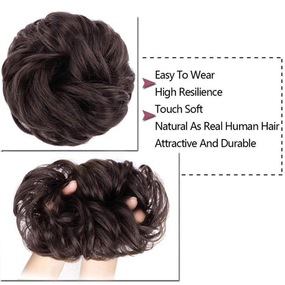 MORICA 1PCS Messy Hair Bun Hair Scrunchies Extension Curly Wavy Messy Synthetic Chignon for Women (12AH613(Light Golden Brown & Lightest Blonde))