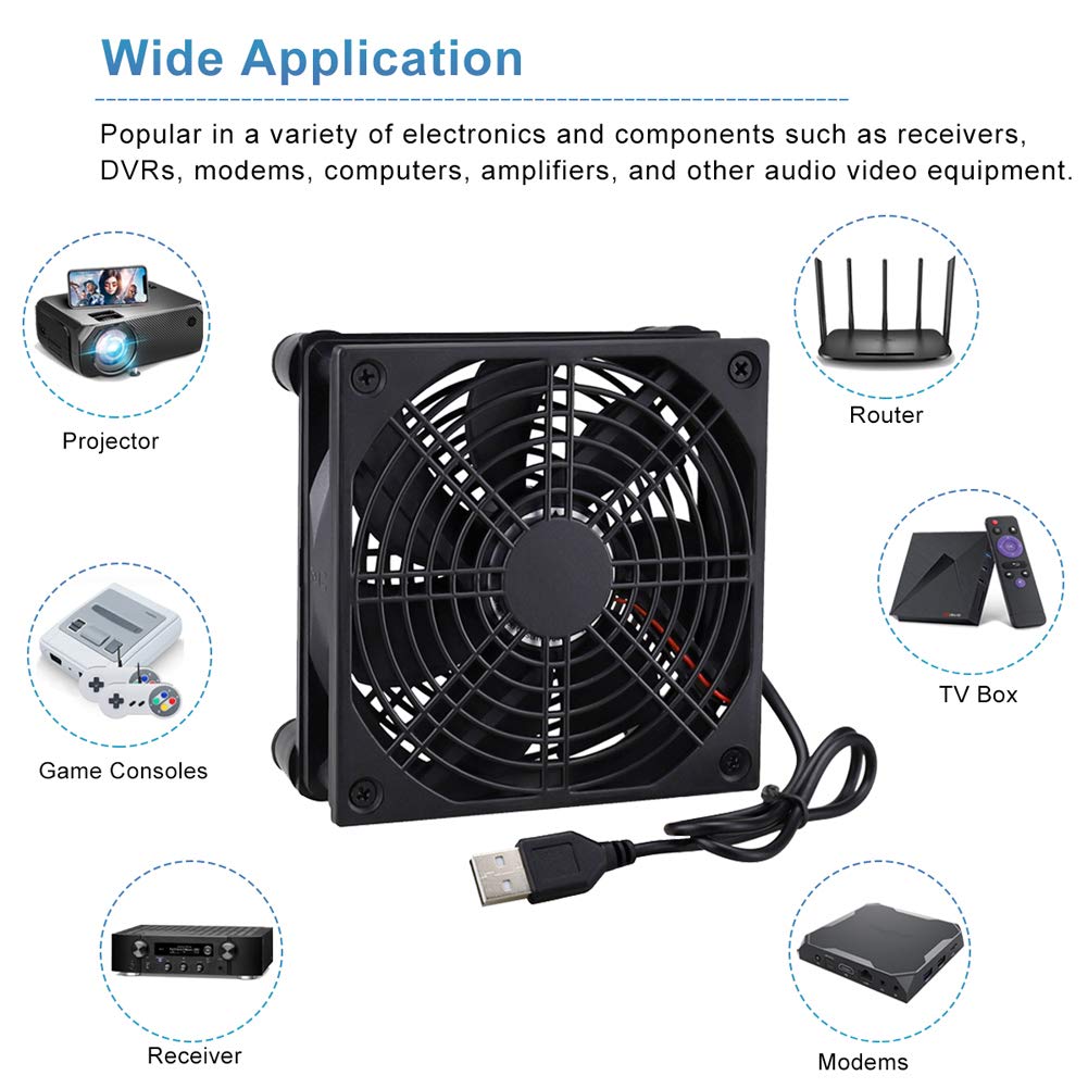 GDSTIME Dual 120mm 5V USB Fans, 102CFM Big Airflow Fan Cooling for Router TV Box Micro Computer and Other Electronics