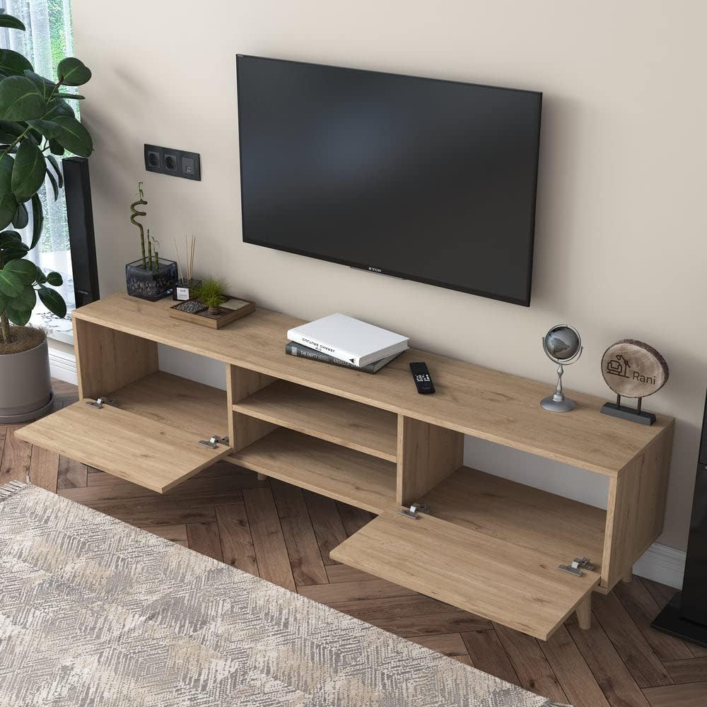 Home Canvas Tv Unit Modern Free Standing Tv Stand 180 cm - Oak