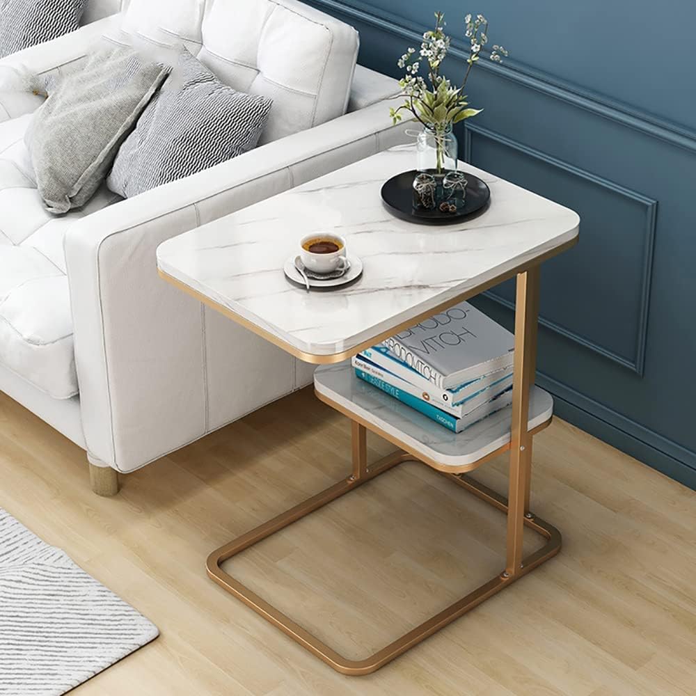 Round Side End Table 2 Layer Sofa Table Metal Corner Table Coffee Snack Tray Table Snack Accent Table Anti-Rusty for Outdoor and Indoor Use (B-Style)