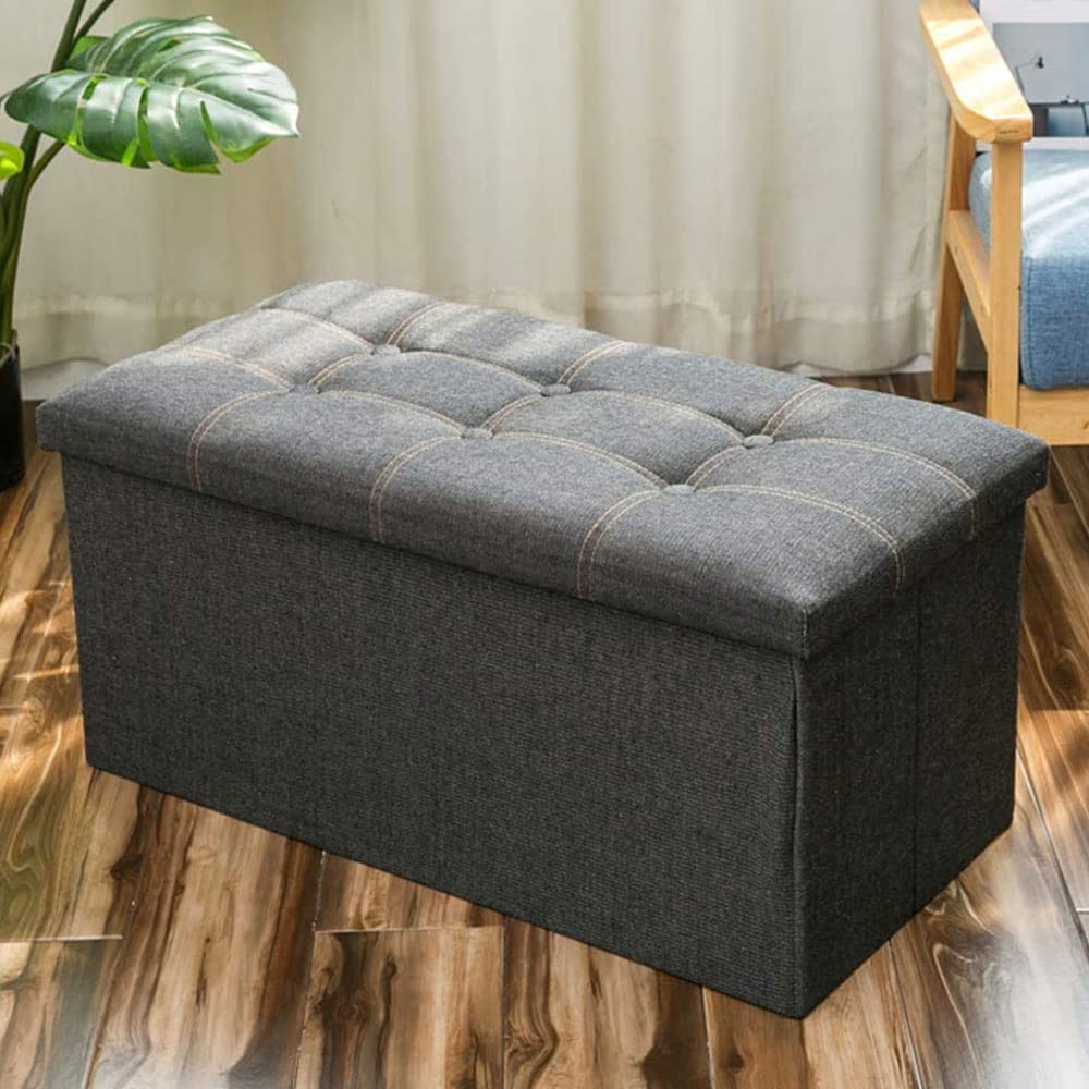 Folding Storage Ottoman Bench for Living Room, Savings Storage Bench for Bedroom Hallway, Versatile Space-Saving Storage Box with Storage Chest Footrest Padded Seat (Black)