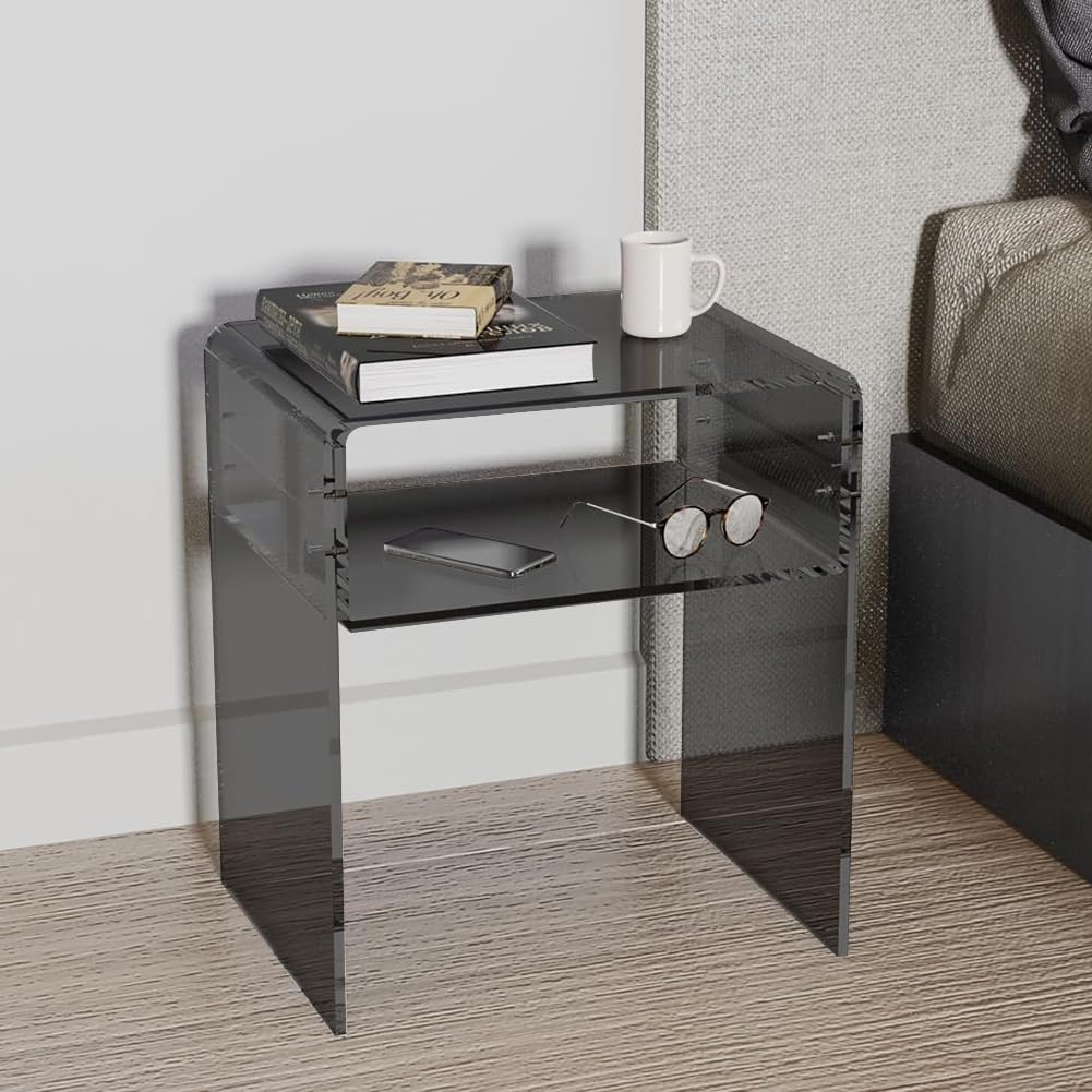 CJYSHOP Acrylic End Table Acrylic Side Table 2-Tier Bedside nightstand Modern Design Table Home Decor Display for Bedroom Living Room Black (white)