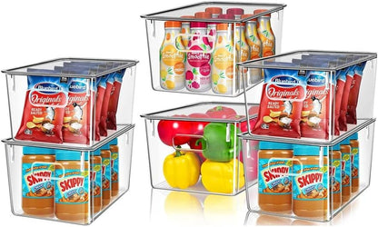 Clear Storage Bins With Lids, Plastic Storage Bins, Food Storage Organizer, Kitchen, Pantry and Fridge Organizers (Large 6 pack)