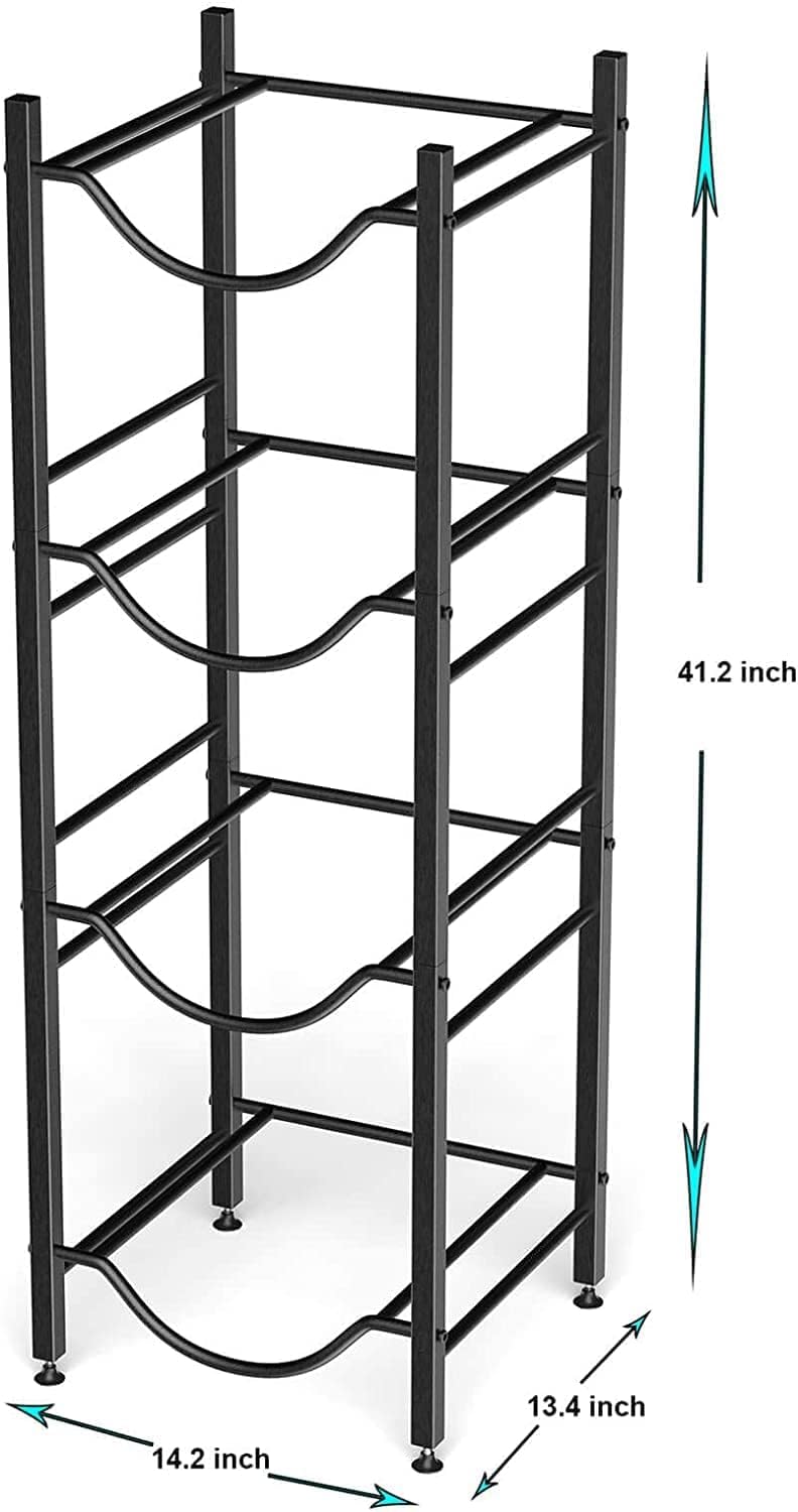 SKY-TOUCH Water Bottle Storage Stand, 4-Tier Water Bottle Holder, 5 Gallons Heavy Duty Water Jug Rack for Kitchen Home and Office Easy To Assemble Black