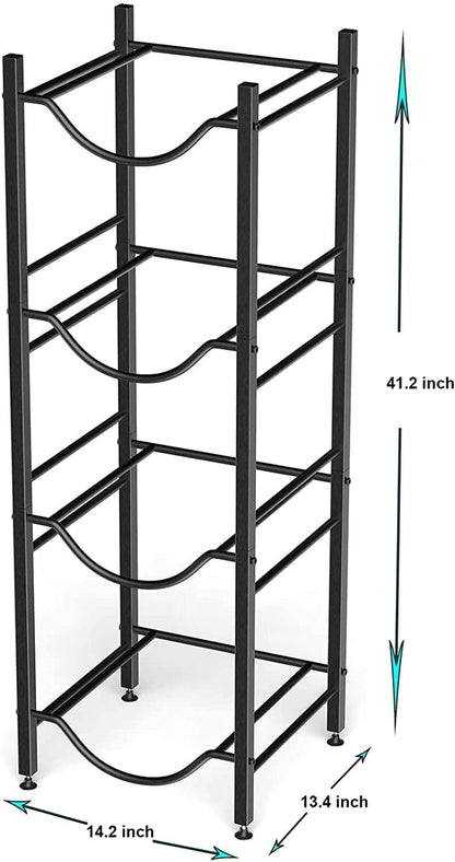 SKY-TOUCH Water Bottle Storage Stand, 4-Tier Water Bottle Holder, 5 Gallons Heavy Duty Water Jug Rack for Kitchen Home and Office Easy To Assemble Black