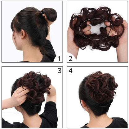 MORICA 1PCS Messy Hair Bun Hair Scrunchies Extension Curly Wavy Messy Synthetic Chignon for Women (12AH613(Light Golden Brown & Lightest Blonde))