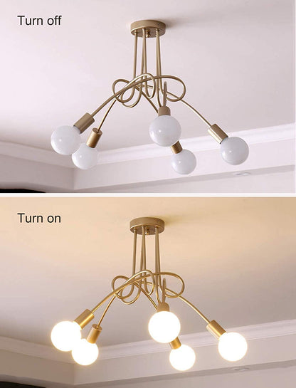 Garwarm Modern Sputnik Chandelier, Mid-Century Ceiling Light Fixture, Industrial Ceiling Lamp Brushed Nickel Gold Pendant Lighting for Dining Room Living Room,5 Lights(Bulbs NOT Included)