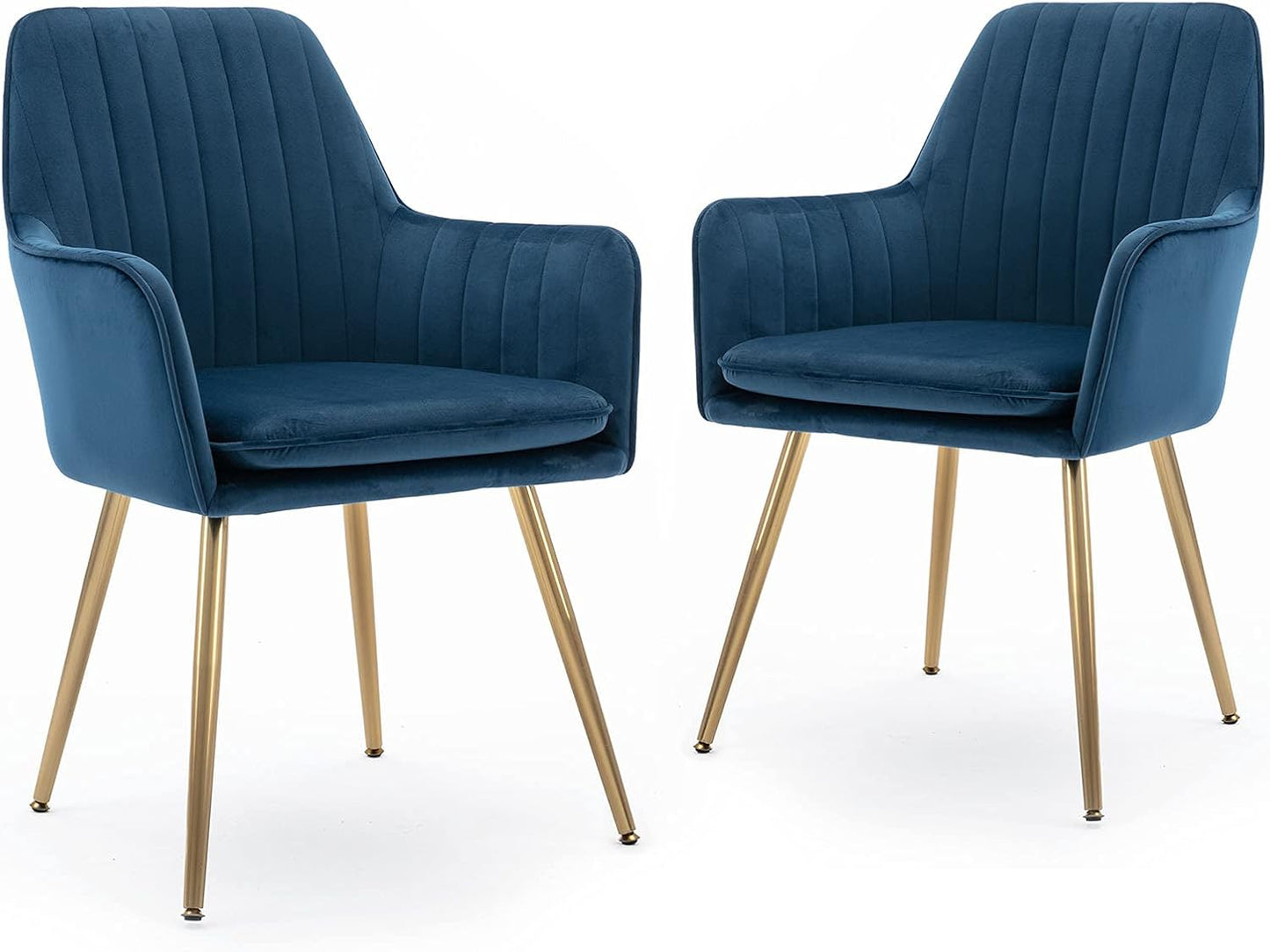 MAHMAYI OFFICE FURNITURE Furniture Velvet Dining Chair?Accent Chair, Modern Leisure Armchair Living Room Chair?Home Desk Chair?Golden Metal Legs (Dark Blue) Set of 2