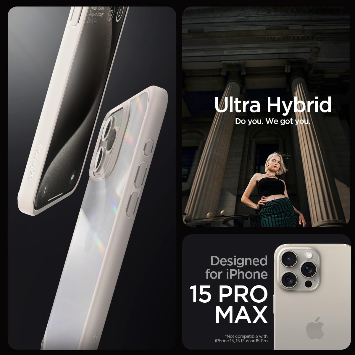 Spigen Ultra Hybrid designed for iPhone 15 Pro Max case cover (2023) - Frost Black - CaveHubs