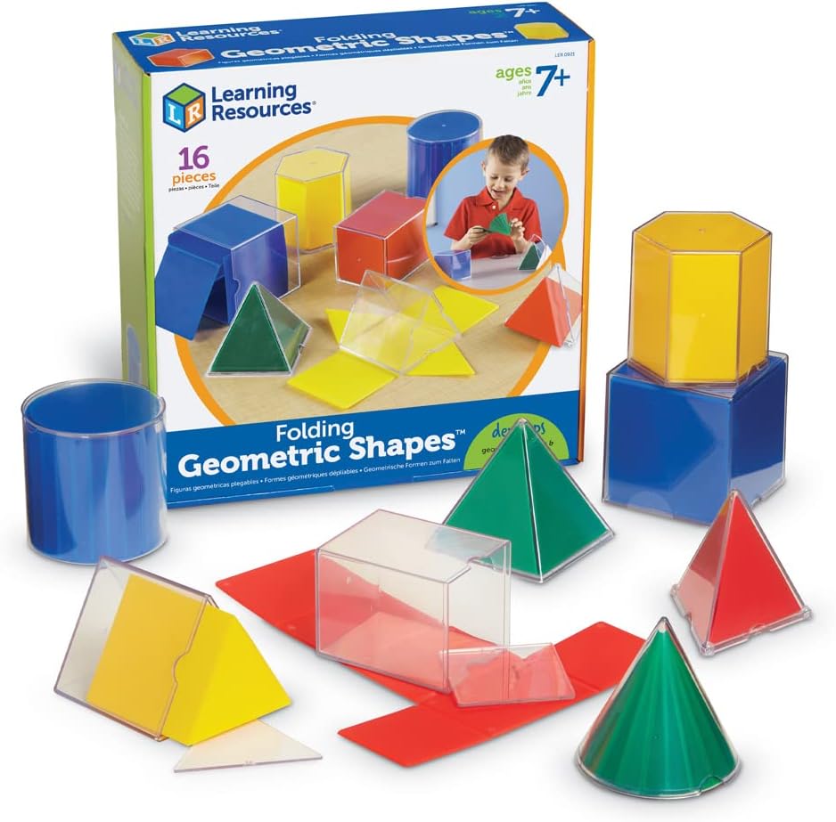 Learning Resources Folding Geometric Shapes - 16 Pieces, Ages 7+ Geometry Accessories, Teacher Aids, Math Helper, Teacher Supplies, Math Games for Kids,Back to School Supplies