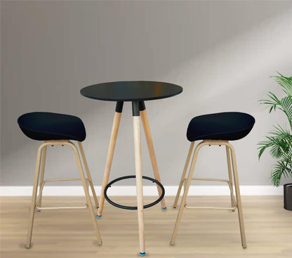 Mahmayi Stylish Round Bar Stool for Pub, Dining Room, Kitchen & Home - Versatile Cocktail Bistro Table with Modern Design for Entertaining, Dining - Black