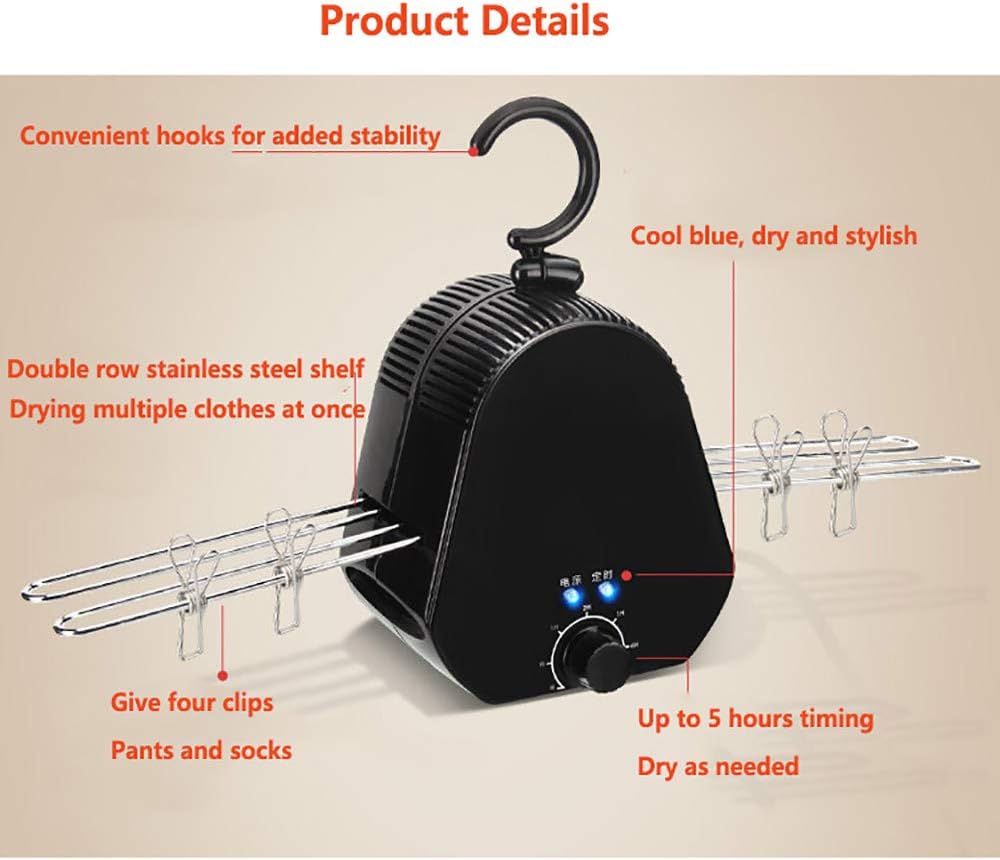 Electric Clothes Dryer Electric Dry Hanger Indoor Dryer Portable Hanger Detachable 0-5 Hours Can Be Timed Double Bracket For Rainy Or Wet Weather Or Travel,white