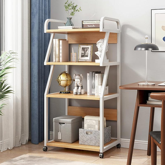 4 Tier Bookcase Shelf for Bedroom, Printer Scanner Stand, Multifunctional Metal Frame Books Rack, Paper Shredder Document Rack, Household Copier Bracket Stands for Home Office School Library & Hostel