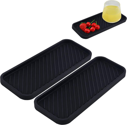 2 PCS Silicone Sink Tray, Kitchen Sink Tray Organiser, Silicone Kitchen Drying Mat for Kitchen, Bathroom, Counter (Black, Size 1)