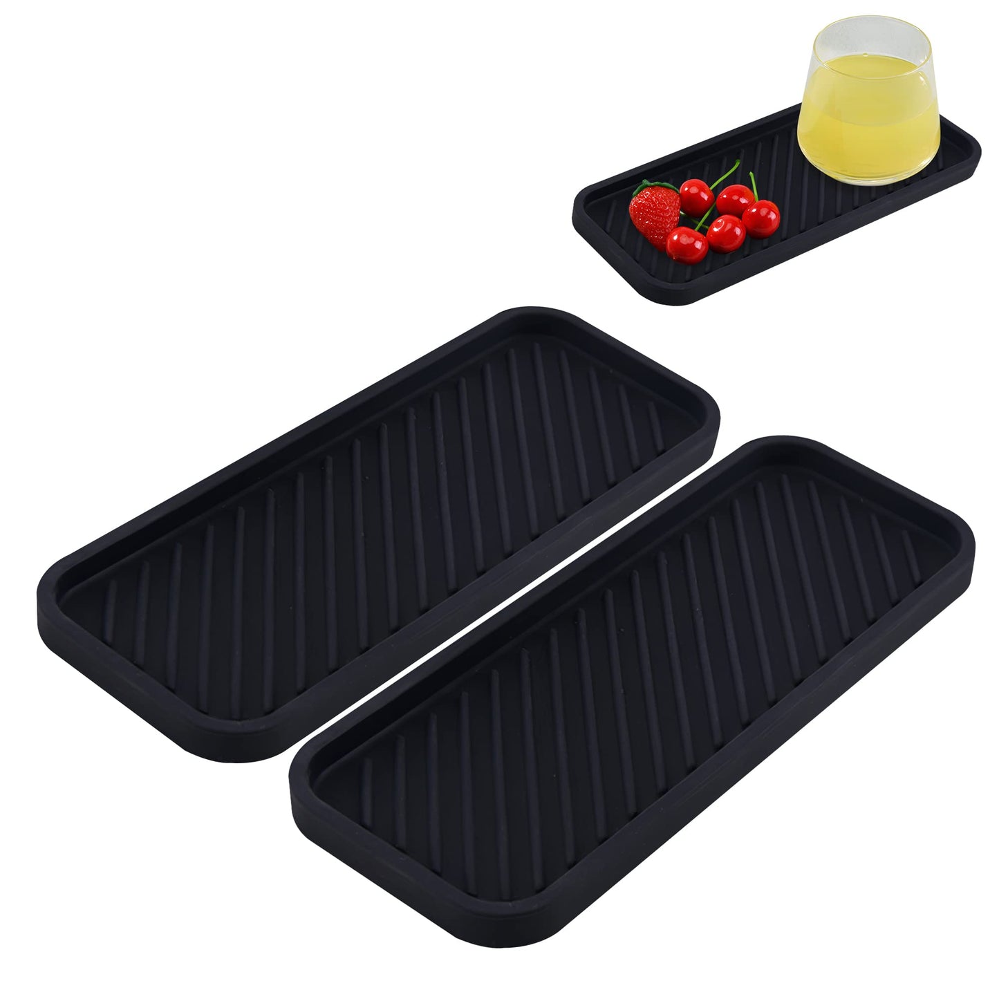 2 PCS Silicone Sink Tray, Kitchen Sink Tray Organiser, Silicone Kitchen Drying Mat for Kitchen, Bathroom, Counter (Black, Size 1)