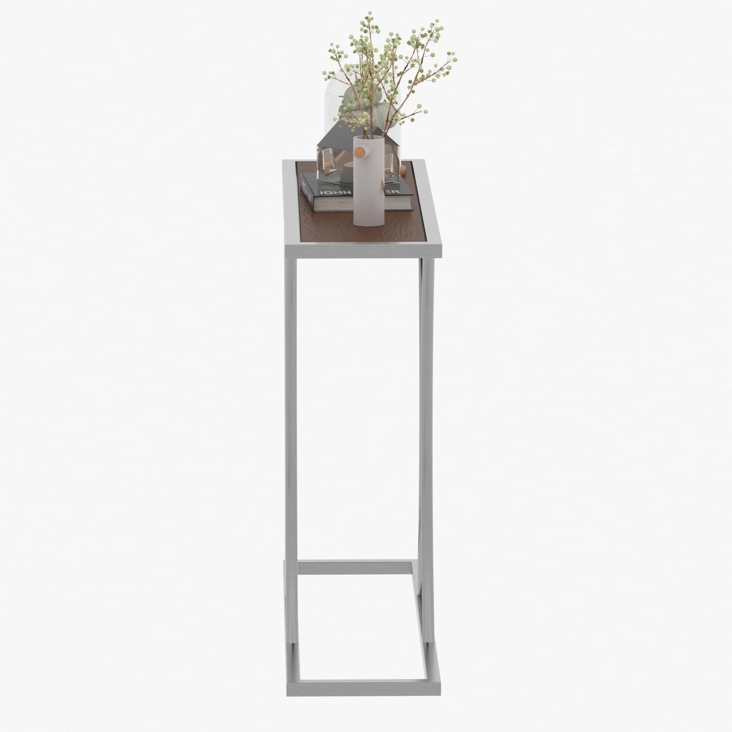 RIGID Console Table | Corner End Table with Stainless Steel Frame and Glass Top for Living Room, Office