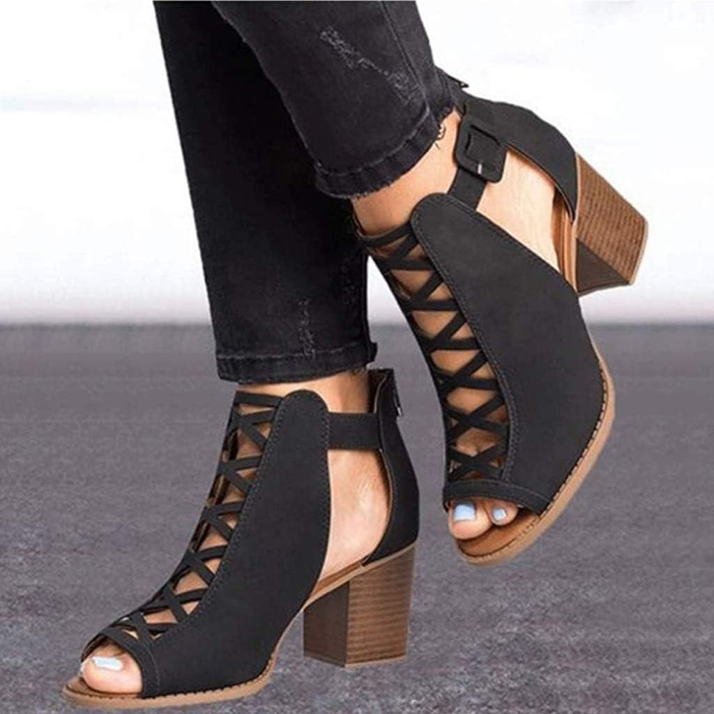 Ankle Boots For Women Low Heel,Summer Caged Block Heel Strappy Dress Dressy Sandals Shoes For Women