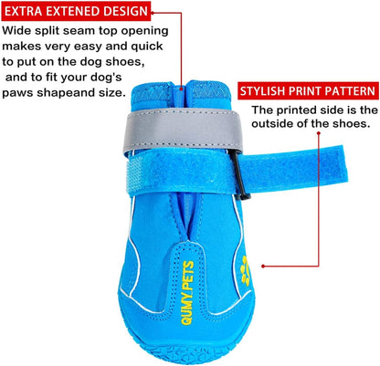 QUMY Dog Shoes for Large Dog, Medium Dogs Boots & Paw Protectors for Winter Snowy Day, Summer Hot Pavement, Waterproof in Rainy Weather, Outdoor Walking, Indoor Hardfloors Anti Slip Sole Black Size 5