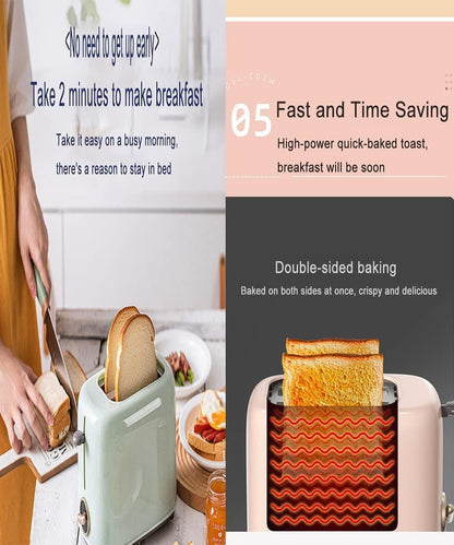 Bar Bear 2 Slice Small Toaster Warmer with Dust Cover - 650W Electric Stainless Steel Sandwich Breakfast Machine Toast Bread Maker Toasters For Home Office