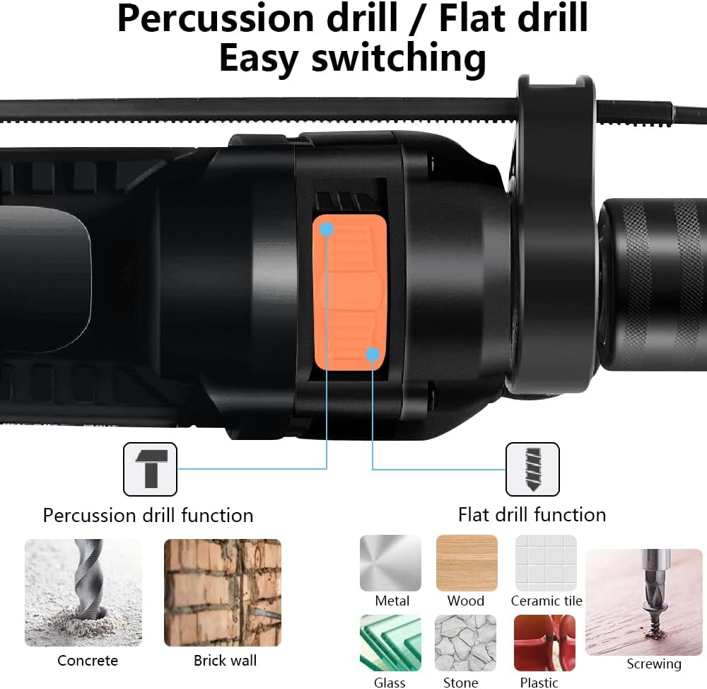 Electric Drill Variable Speed Percussion Drill Kit Household Multifunctional Hammer Drill 220V Industrial Powerful Pistol Drill Set with Saw Blade Grinding Wheel for Drilling Wall Bricks Wood Metal