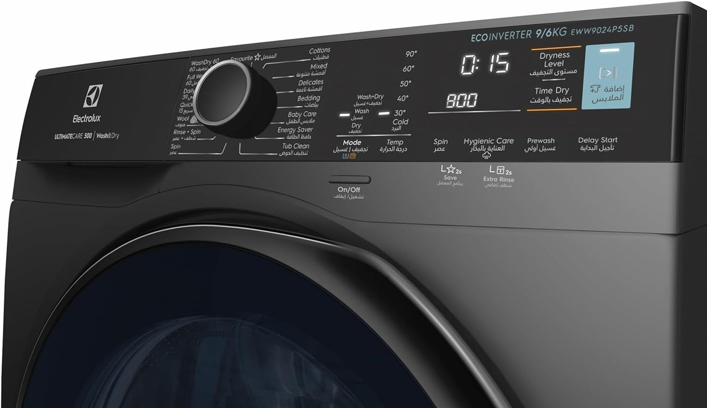 Electrolux 9/6 KG Washer Dryer, 1200 RPM, EcoInverter BLDC Motor, Fully Automatic Front Load Combo Washing Machine, 15 Programs - UltraMix, AddClothes, Delay Timer, Child Lock, EWW9024P5SB