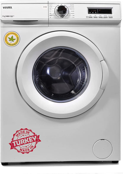 Vestel Made in Turkey 7KG Washing Machine, 1000 RPM, ESMA Certified, A++ Energy, 20 Programmes, LED screen, Giant & Full openning Door (180 degree openning), 5 Years Motor Warranty (W7104)