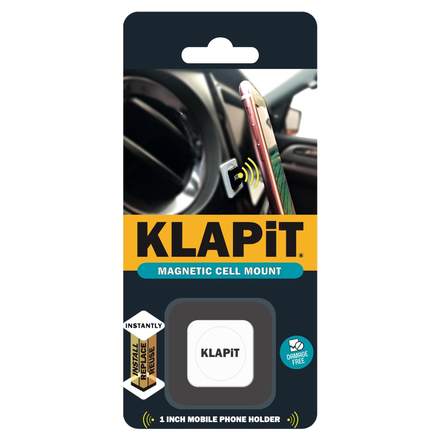 KLAPiT CELLMOUNT - Ultra-Compact Magnetic Mobile Phone Holder – The Versatile 1x1 Inch Solution for Cars, Desks, Beds, and More