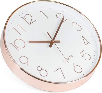 Non-Ticking Silent Wall Clocks 12 Inch Battery Operated Quartz Classic Decor Clock Easy to Read for Bedroom Home Kitchen Room Office School (Rose Gold)