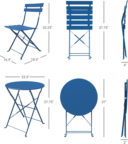 Grand patio Premium Steel Patio Bistro Set, Folding Outdoor Patio Furniture Sets, 3 Piece Patio Set of Foldable Patio Table and Chairs, Pea Green