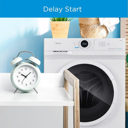 Midea 7KG Front Load Washing Machine with Lunar Dial, 5 Star Rating, 1200 RPM, 15 Programs, Fully Automatic Washer, Digital LED Display, Child Lock, 90° Hygiene, Mute Function, White - MF100W70W