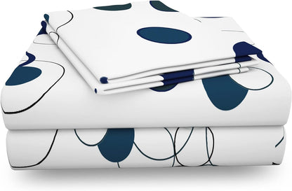 Story at Home 152 TC Flat Bedsheet With 2 Pillow Cover, White, Double Teal and White- 225 cm x 250 cm