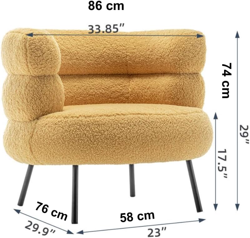 Exclusive Polyester Barrel Chair Sherpa Fabric Accent Chair, Comfy Tufted Upholstered Armchair (Yellow Polyester)