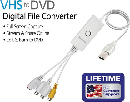 Diamond Multimedia Diamond Vc500 Usb 2.0 One Touch Vhs To Dvd Video Capture Device With Easy To Use Software, Convert, Edit And Save To Digital Files For Win7, Win8 And Win10, One Size