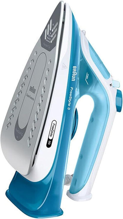 Braun FreeStyle 3 Steam Iron with 3D FreeGlide Technology, SuperCeramic Sole, Ultimate FastClean, Automatic Shut-Off, Tank 270 ml, 2400 W Iron FI 3144 Blue