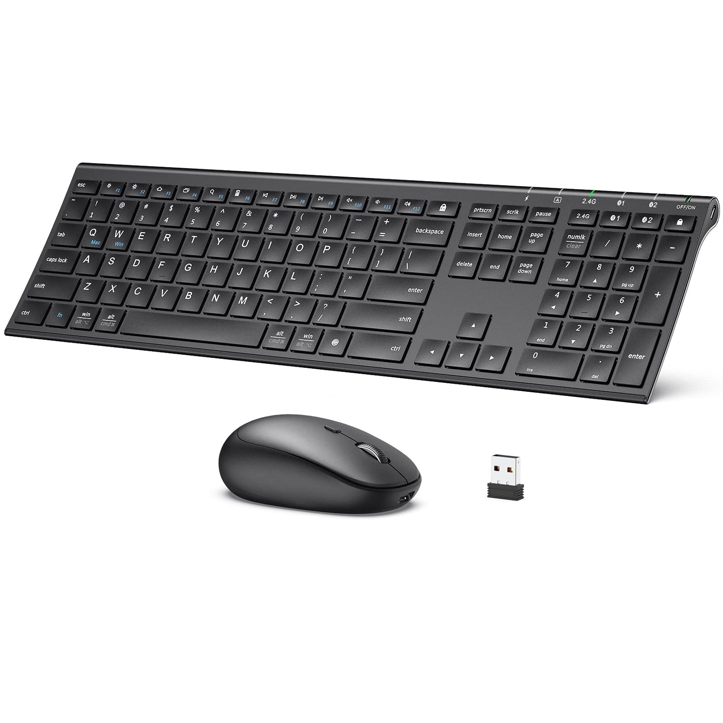 iClever Bluetooth Keyboard and Mouse Set DK03, Rechargeable Dual-Mode (Bluetooth + 2.4G) Wireless Keyboard and Mouse Set, Ultra-Slim Multi-Device Keyboard for Mac, iPad, Apple, Android, Win,Grey Black - CaveHubs