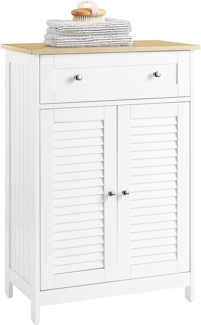 SoBuy FRG238-W Bathroom Storage Cabinet,Floor Cabinet Cupboard Sideboard with Drawer and Doors